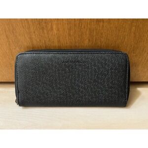AGRADAVEL Long Wallet‎ Black Zip Wallet Crossgrain Texture Silver Hardware EUC